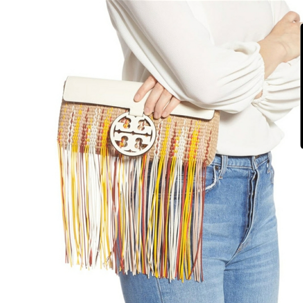 *SOLD* Tory Burch Miller Fringe Woven Clutch